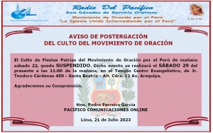 Aviso de Postergación del Culto